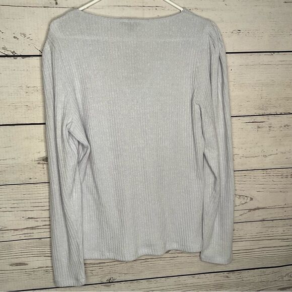 J. Crew Puff Sleeve V Neck Ribbed Top Womens Extra Large XL BabyBlue Long Sleeve - Picture 7 of 8